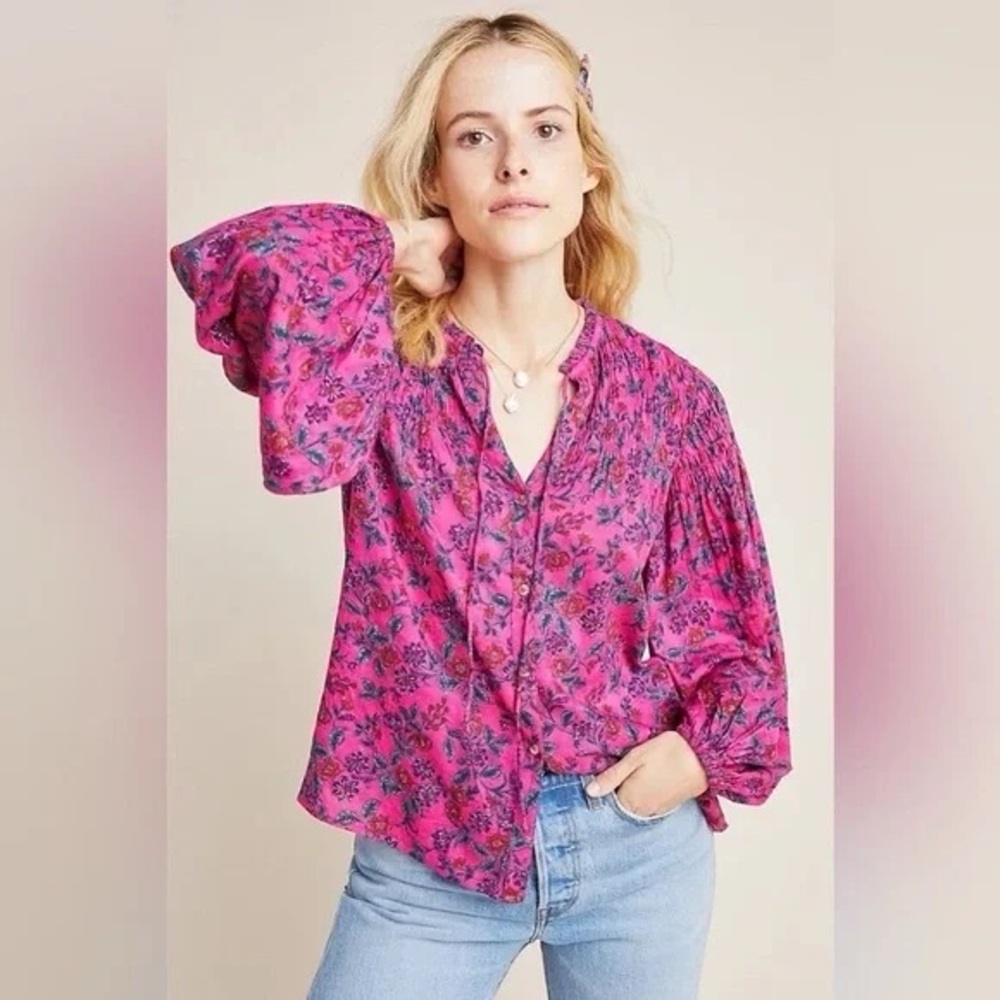 Anthropologie Maeve Calais Floral Cottagecore Long Sleeve Blouse Size XS